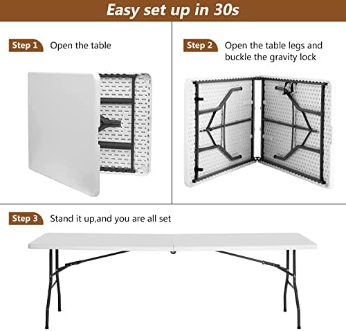 FDW | 8FT Folding Table | White | Portable Plastic Table