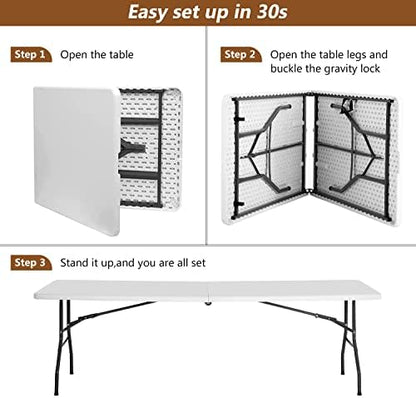 FDW | 8FT Folding Table | White | Portable Plastic Table