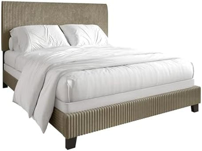 Full Corduroy Velvet Upholstered Bed, Gold