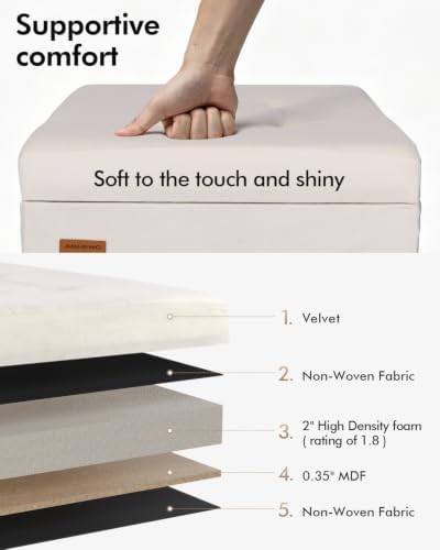 ABHENG Steel Frame Square Ottoman with Storage Off White UASND64W