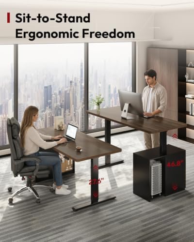 SANODESK Executive Standing Desk w/Drawers & Dual Motor, Walnut & 60"
