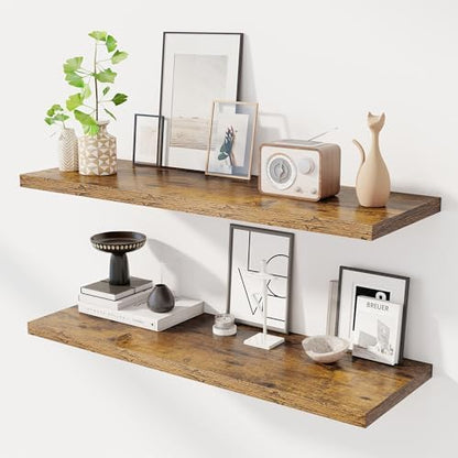 Dreamland 40" Floating Shelves for Wall, 12" Deep Slim Rustic Brown Floating Shelves, Wall-Mounted Shelves for Bedroom, Living Room, Kitchen, Bathroom - Set of 2