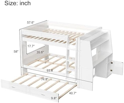 Full Over Full Multifunctional Bunk Bed with Desk White