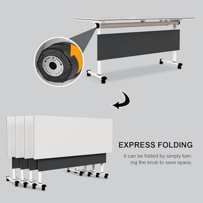 Folding Conference Table Modern Large Mobile Meeting Table Rolling Conference Room Tables with Wheels Seminar Tables for Office Training Classroom (4, Deep Grey, 63" D X 19.7" W X 29.5" H)
