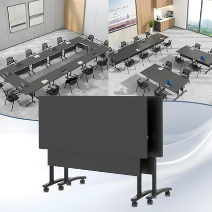 Conference Table, Folding Conference Room Tables with Wheels, Modular Flip Top Nesting Training Table, Modern Rolling Meeting Stackable Tables for Mobile Office Boardroom Classroom, Gray 2Pack