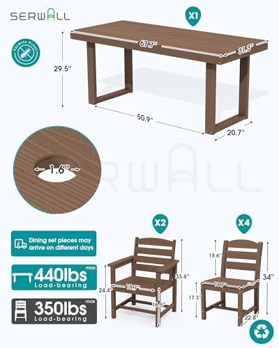 SERWALL HDPE Outdoor Dining Set for 6, 67'' Patio Table and Chairs Set