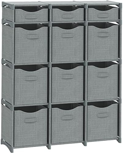 Cube Storage Organizer with Storage Bins Included - The Perfect Closet Organizers and Storage Solution. Includes 12 Storage Cubes, Great For Toy Storage, Closet Storage, Clothes Storage (Grey)