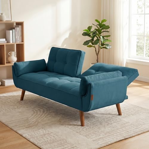 Convertible Futon Sofa Bed, Modern Style Loveseat Futon Couch with Adjustable Armrests and Backrest, Comfy Futon Couth for Living Room, Bedroom and Small Spaces, Green