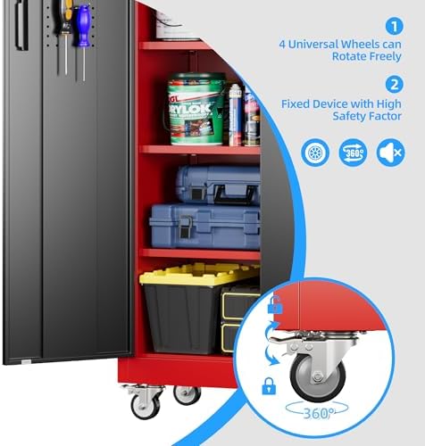 Reemoon 71"H Metal Garage Storage Cabinet,Tool Cabinet with Wheels,Pegboard