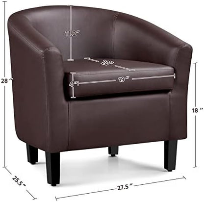 Yaheetech Accent Chairs, Faux Leather Barrel Armchairs Espresso