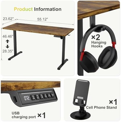 Furmax 55 Inches Electric Standing Desk, Home Office Desk with Phone Holder