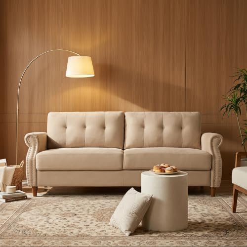 79.5" Love Seat Sofa, Modern Sofa Couch with Rolled Armrest, Camel