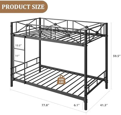 Garvee Metal Bunk Bed Twin Over Twin, Industrial Bunkbeds Heavy Duty Bed with Safety Guard Rails and Space-Saving Design, Steel Bed for School, Bedroom, Black