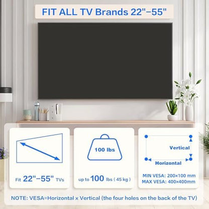 KAMIWI No Drill No Stud TV Wall Mount for 22-55 Inch TVs up to 100lbs