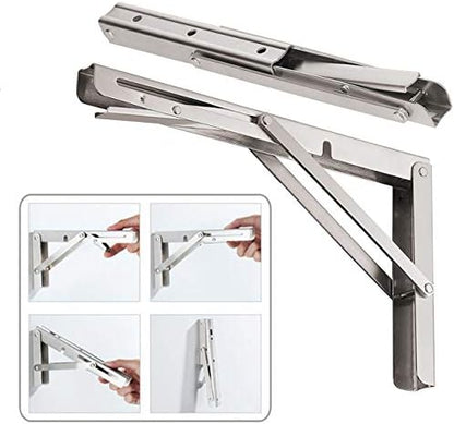 CLT 22'' Folding Shelf Brackets Max. Load 440 lb, Heavy Duty Stainless Steel DIY Wall Mounted Shelf Bracket Space Saving for Table Work Bench, Pack of 2