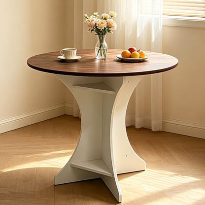 Lightdot 32" Round Dining Table Modern Circle Small Kitchen Table for 2-4 People Farmhouse Dining Room Table with Amber Wood Top & Pedestal Base for Dining Room/Kitchen/Living Room