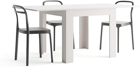 Mobili Fiver, Square extendable Dining Table, Eldorado, 35.4(70.9) x35.4 in, White Ash, for 4-8 People, Expandable Dining Table for Kitchen, Italian Furniture