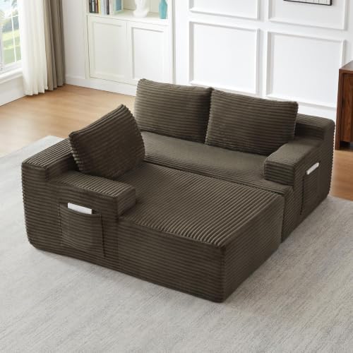 97" Cloud Boneless Couch, L-Shaped Sectional Sofa for Living Room, Brown