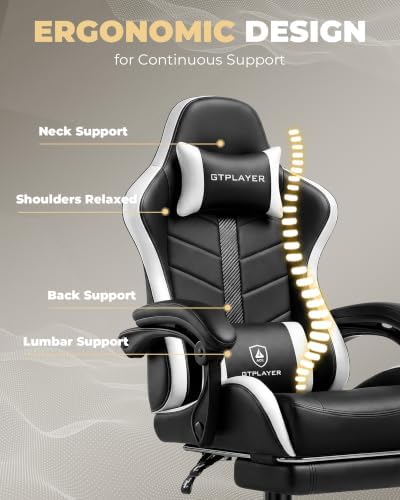 GTPLAYER Gaming Chair for Adults, Computer Chair with Footrest, White