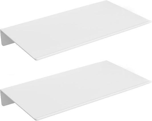 Danpoo 8 inch White Small Floating Shelves for Wall Organizer & Storage, Mini Display Shelves, Metal Wall Shelves for Bathroom, Living Room, Kitchen, Bedroom(2-Pack)