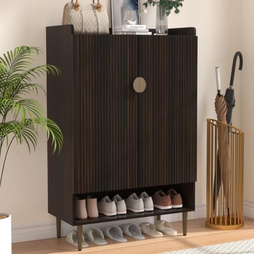 Modern Shoe Cabinet for Entryway, 24 Pairs Shoe Storage Cabinet, Brown