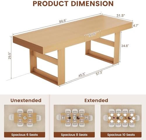 Extendable Dining Room Table for 6-10, 70.9"-78.7" Long Kitchen Table with Thick Tabletop, Space Saving Modern Dinner Table with Solid Wood Legs for Kitchen Dining Living Room, Oak
