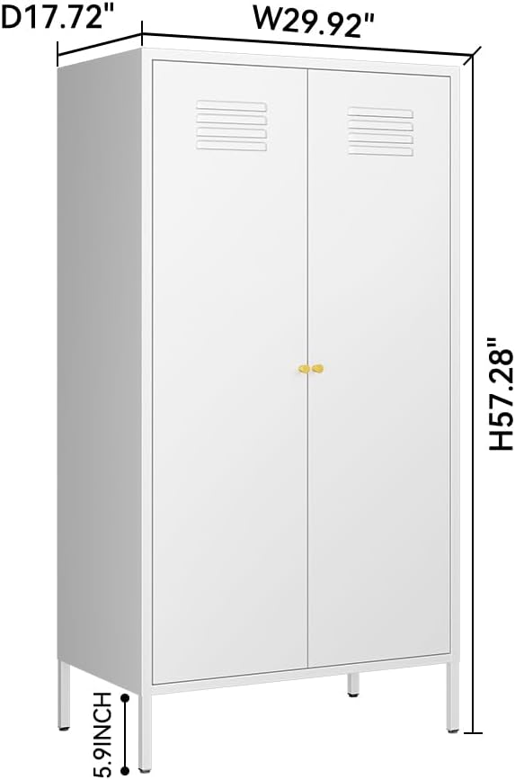 2 Door Metal Cabinet with Hanging Rod and 2 Freely Adjustable Shelves,Storage Locker Cabinet Closet for Home,Office,Garage (Storage Cabinet, White)