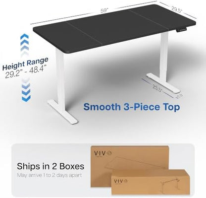 VIVO Electric Standing Desk, Smooth 3-Piece 60" x 30" Black Top