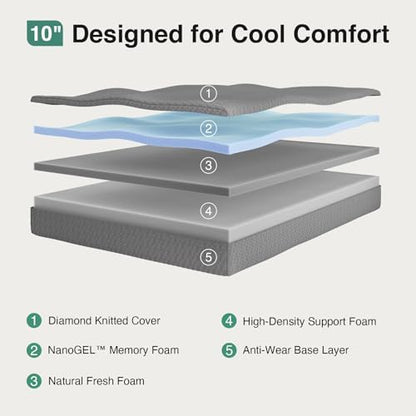 Novilla Twin Mattress 10 Inch, Cooling Twin Memory Foam Mattress