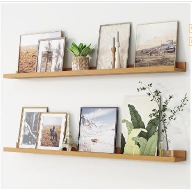Boswillon 47.2 Inches Long Floating Shelves Wall Mounted, 2 Set Rustic Wall Shelf for Bedroom, Nursery Book Shelf with Lip, Picture Ledge Shelf for Wall Decor Living Room Bathroom Kitchen - Oak