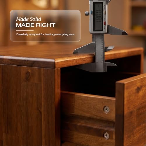 Acacia Silvia Nightstand with 2 Drawers, Solid Wood Bedside Table, Table with Storage Drawers for Bedroom, Bedside End Table with Drawer and Storage Space, Caramel