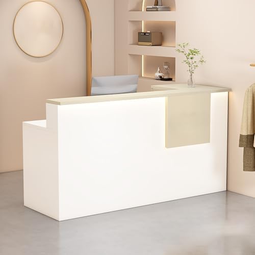 Reception Desk with Counter Modern, 35.4-118.1'', Solid Wood Ecological Board, Large Storage Space,Lockable Storage Drawers, for Salons, Offices, Lobbies, Retail Stores and Home Offices