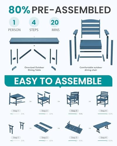 SERWALL Patio HDPE Dining Chairs Set of 2 with Arms, Navy