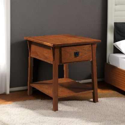 Leick Home Mission End Table, Solid Wood, 1 Storage Drawer, Secret Compartment, Bottom Display Shelf, Easy-Assembly, For Living Room/Bedroom, Russet, 24.0 in. L x 20.0 in. W x 24.0 in. H, 9066-SC
