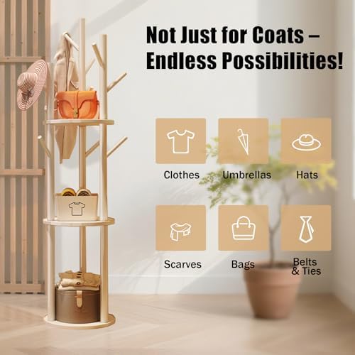 Coat Rack,Free Stand Coat Tree Hanger Cloth Rack With 3 Shelves And 9 Hooks