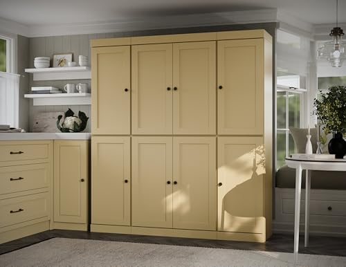 Palace Imports Solid Wood Kitchen Pantry Cabinet – 71.5" Tall x 65" Wide – Wooden Storage Cabinet with 8 Shaker Doors & 12 Adjustable Shelves – Yellow, 100% Eco-Friendly Wood, Made in Brazil