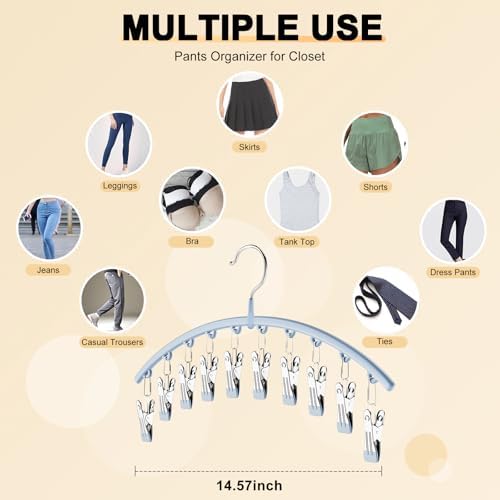 Legging Organizer for Closet, Metal Yoga Pants Hanger w/Rubber Coated 1 Pack w/10 Clips Hold 10 Leggings, Hangers Space Saving Hanging for Closet Organizers and Storage-Blue
