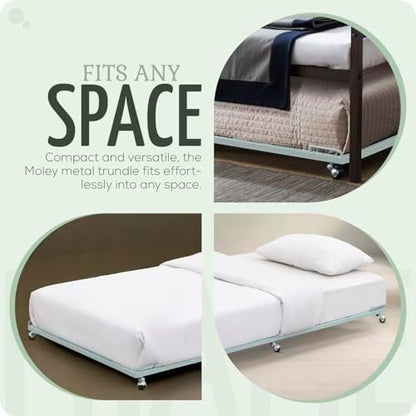 Kings Brand Twin Roll-Out Metal Platform Trundle Bed Frame, Glacier