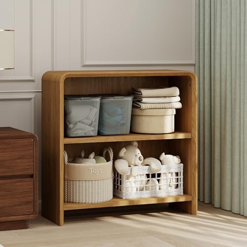 31" Bookcase Tall 2 Shelves Wood Bookshelf with Curved Soft Edges, Heavy Duty Storage Cabinet for Professional Home Office and Living Room, Modern Natural Oak Grain Finish