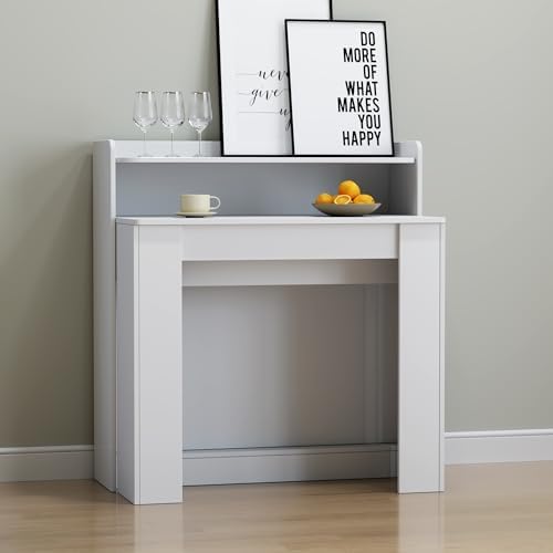 20-98 Inch Extendable Dining Table with Storage for 2-10, White