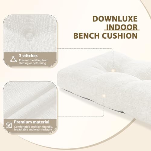 downluxe Indoor Bench Cushion for Indoor Furniture, Non-Slip Tufted Overstuffed Textured Foam Bench Seat Cushion, 36" X 14" X 4", Beige, 1 Pack