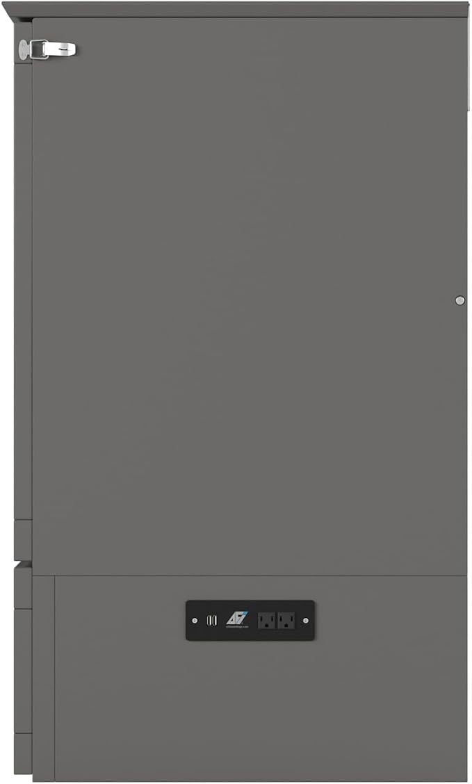 AFI Hamilton Queen Murphy Bed Chest with Mattress, Storage, and Built-in Charger in Grey