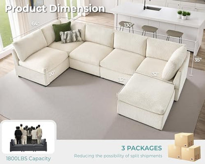 Jocisland Oversized Cloud Couch Sectional, U-Shaped Modular Couch, Beige