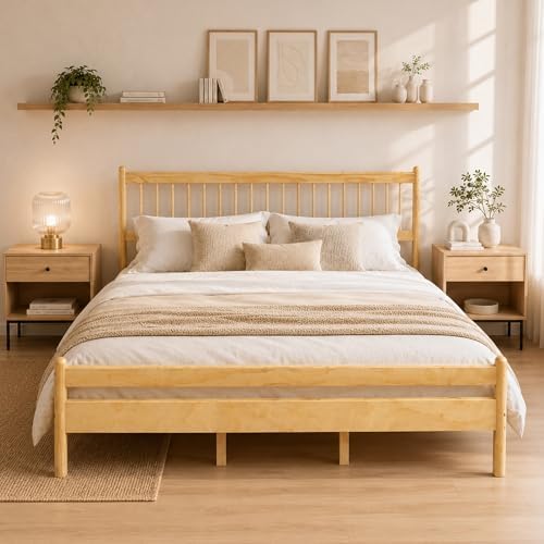 PVWIIK King Size Bed Frame with Headboard&Footboard,Natural