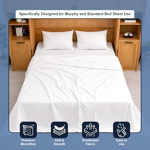 Cottington Lane White Sheets for Murphy Bed Mattress, 4 Piece Premium Ultra Soft Brushed Microfiber Twin XL Size Wall Bed Sheet Set, 6-10 Inch Deep Pocket with All-Around Elastic