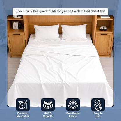 Cottington Lane White Sheets for Murphy Bed Mattress, 4 Piece Premium Ultra Soft Brushed Microfiber Twin XL Size Wall Bed Sheet Set, 6-10 Inch Deep Pocket with All-Around Elastic