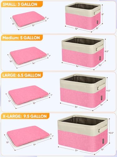 BALEINE 3 Pack Fabric Closet Storage Bins for Shelves, Linen Closet Organizers and Storage, Decorative Baskets for Organizing, Shelf, Clothes, Home, Office (Pink, 12"x8"x8")