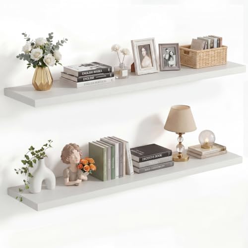 10 Inch Deep Floating Shelves 40” Set of 2, White