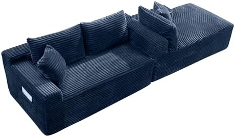 Blue Oversized Sectional Boneless Couch for Living Room. Right Face Chaise