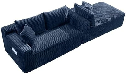 Blue Oversized Sectional Boneless Couch for Living Room. Right Face Chaise